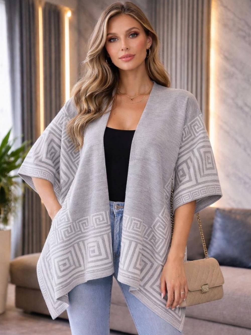NWT Greek Key Pattern Kimono Sleeve Cardigan